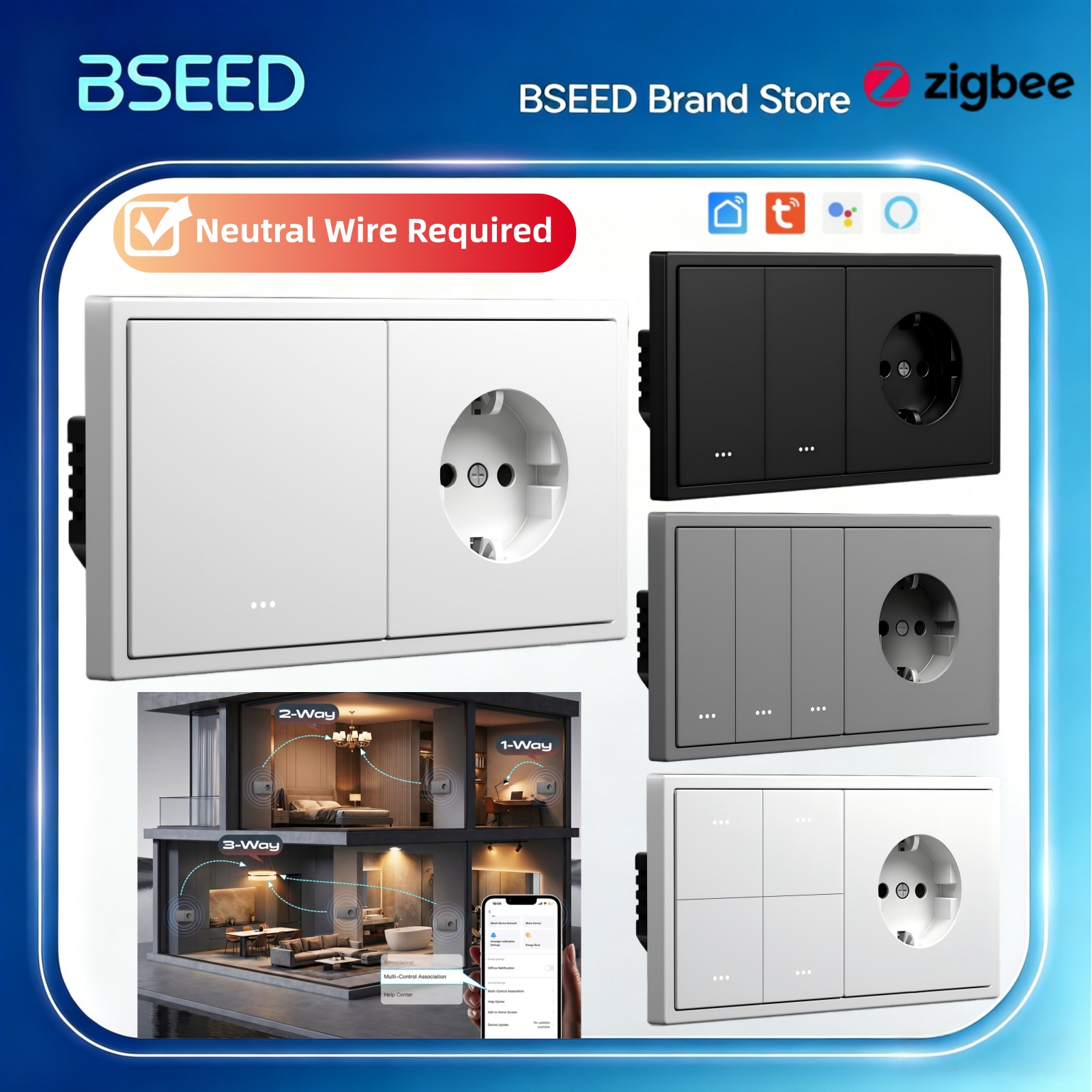 BSEED Zigbee Click Switch 1/2/ – обзор и цена Tuya 4 Channel